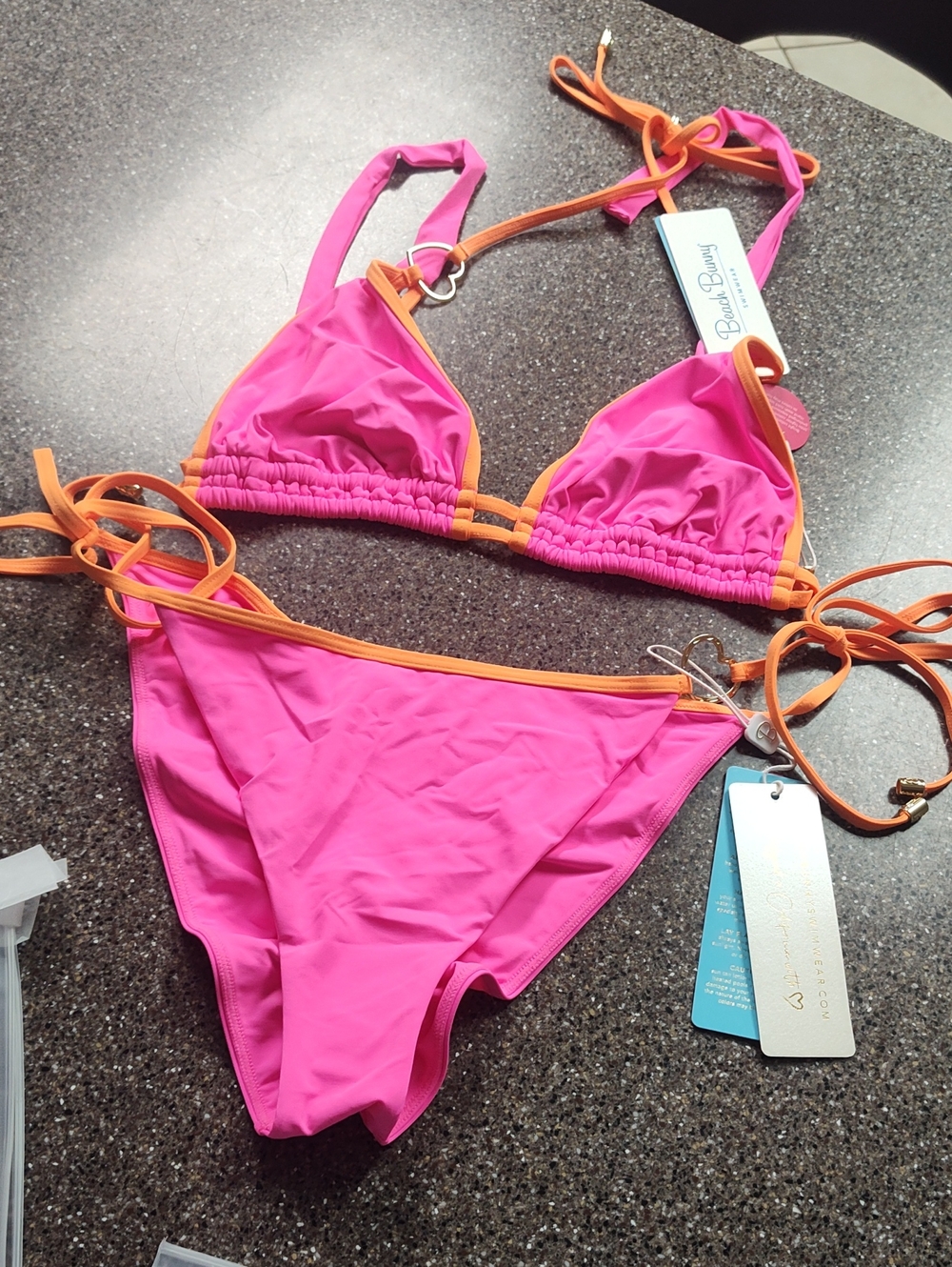 Beach Bunny Pink Bikini with Orange Trim - Women's Swim